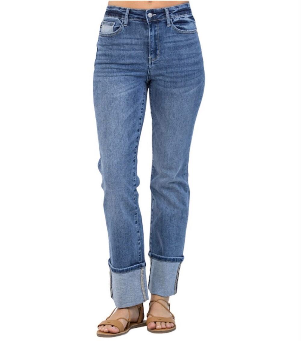 Judy Blue Straight Fit High Rise Wide Cuffed BlueJeans Size 5/27 *88328 *EUC